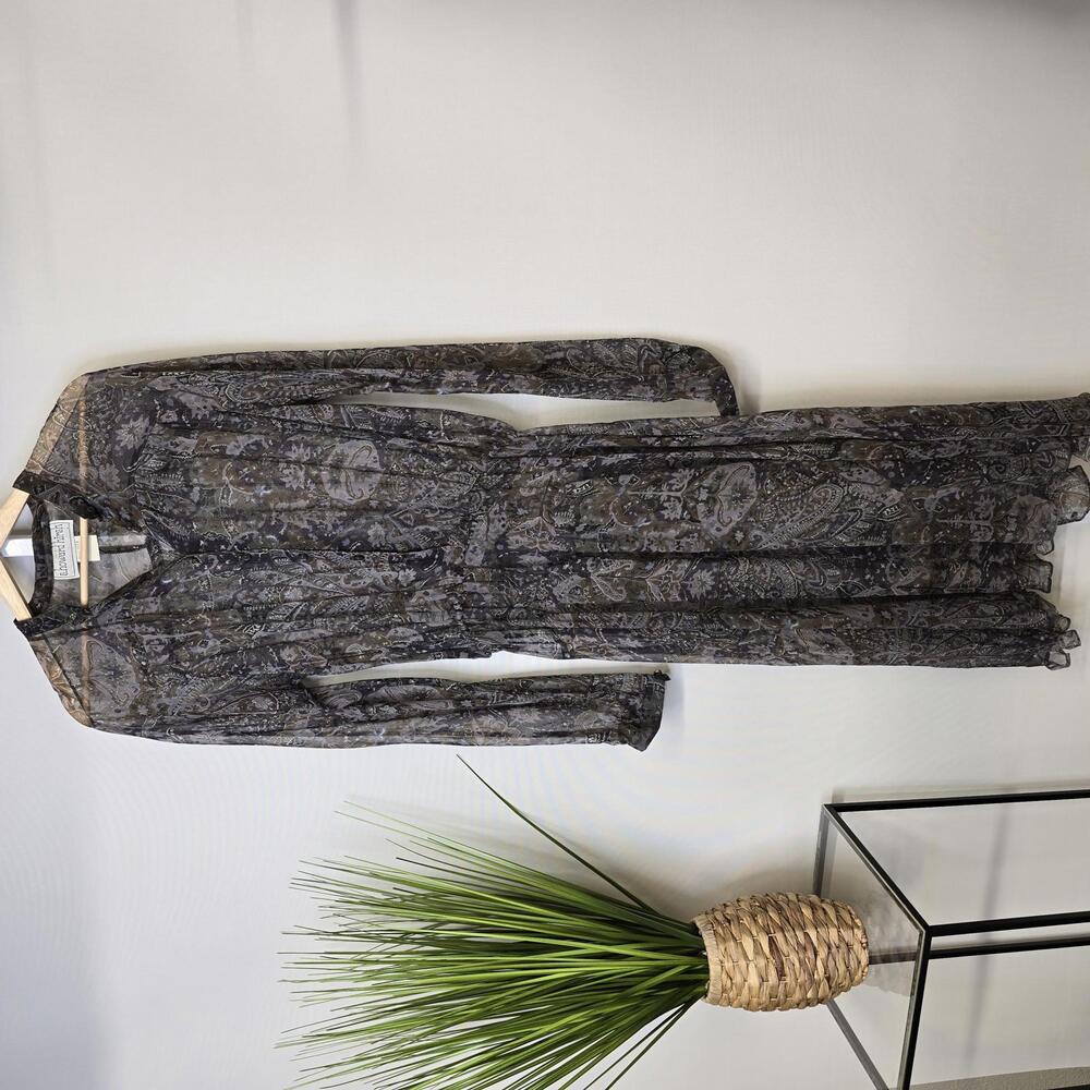 S Howard Hirsh Vintage 90s Paisley Sheer Rayon Midi Dress Size 14‎ Style 7077
